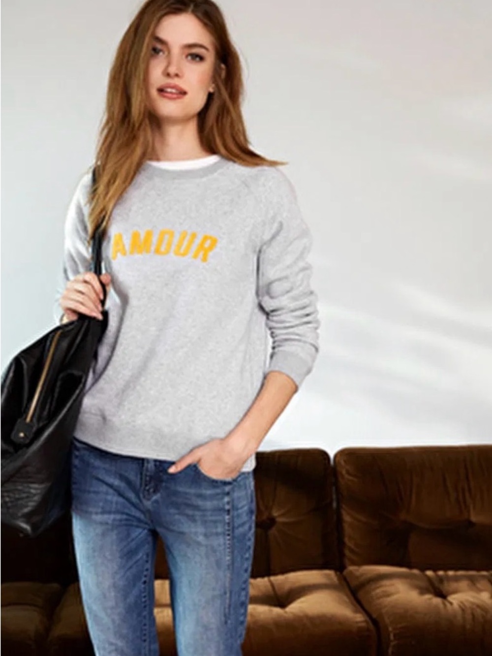 HUSH Embroidered “Amour” Grey Graphic Sweatshirt